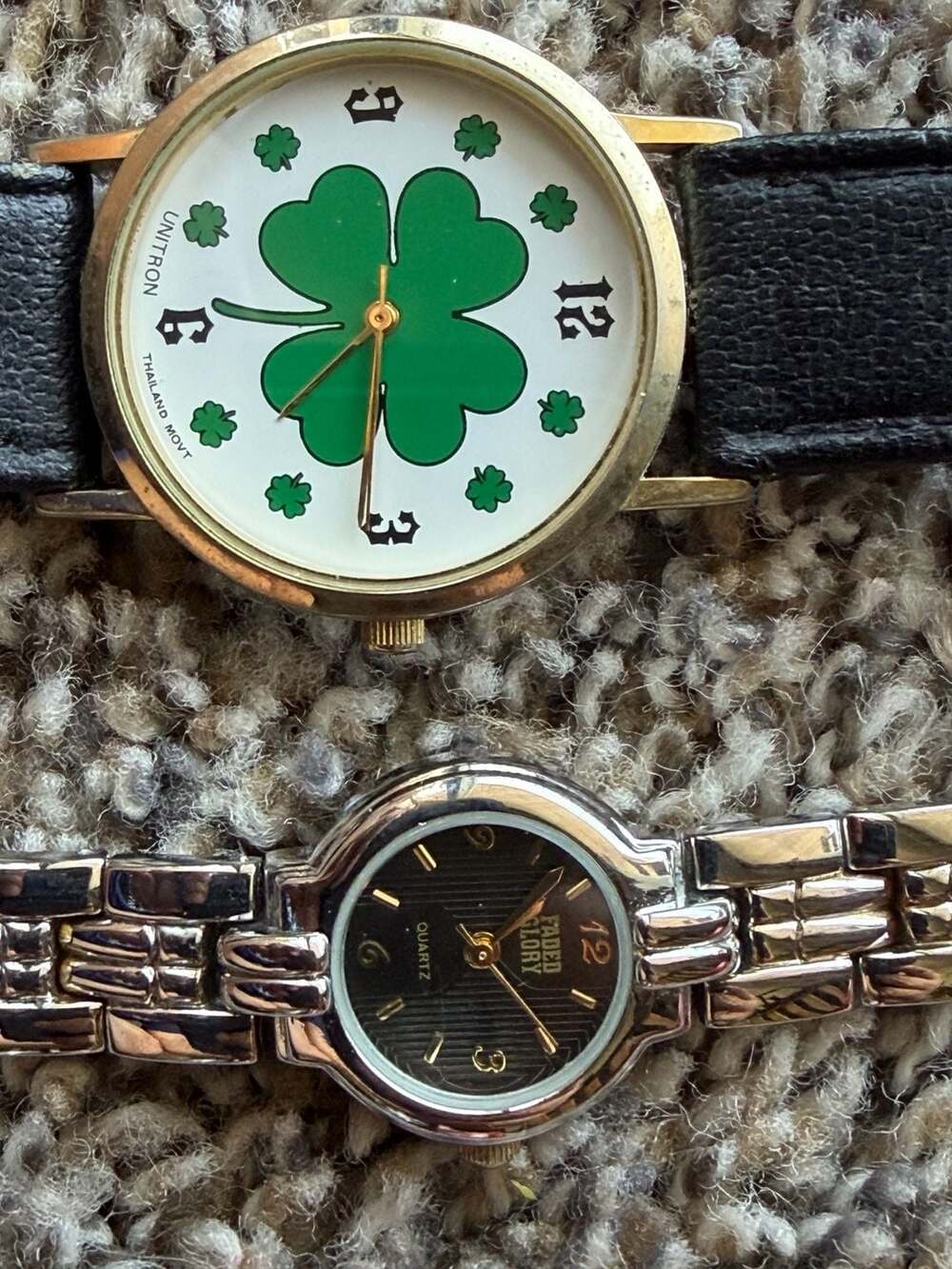 Lot of 2 Watches: Unitron Shamrock Clover Dial Watch and Faded Glory Quartz Dres
